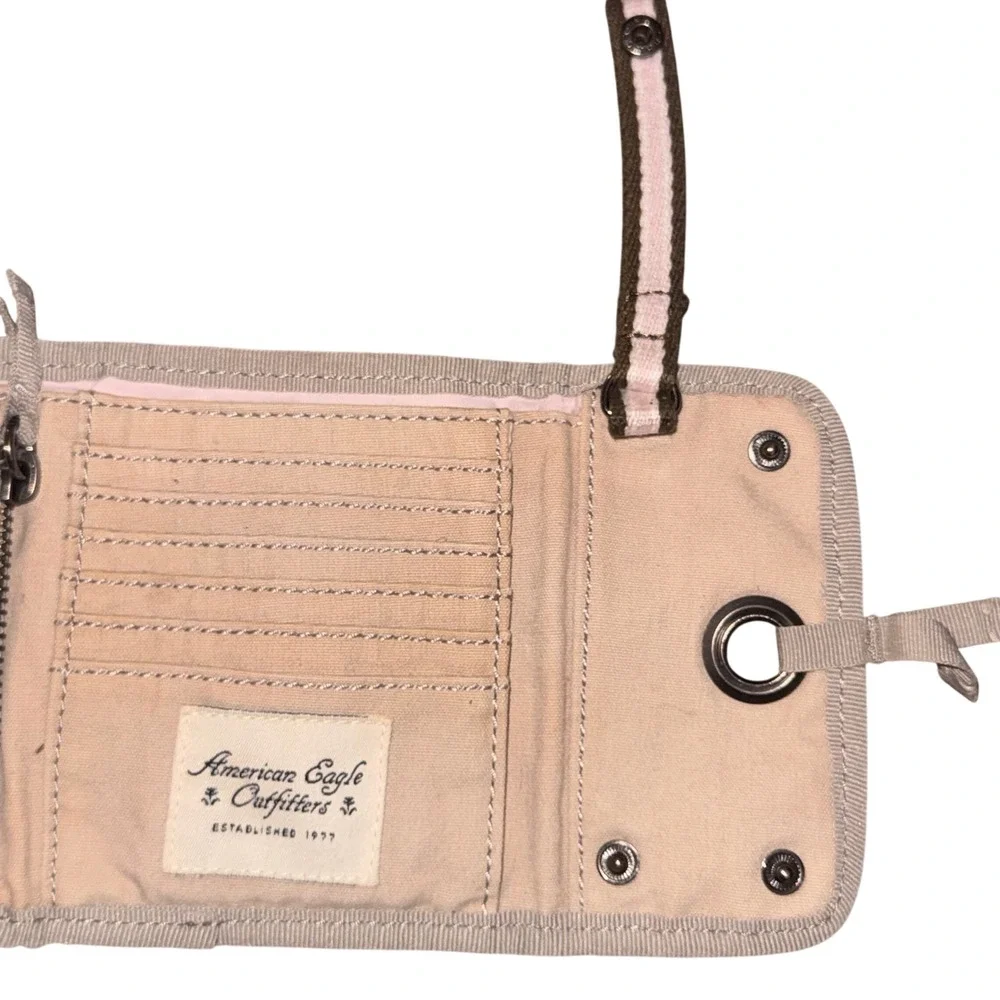 American Eagle Outfitters Canvas Wallet Beige Khaki Utility Card Holder Y2K